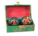 Set of 2 Green Phoenix Dragon Cloisonne Iron Ball