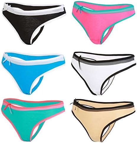 6 Pack Women's Panty Cotton Sexy Thongs Underwear Soft Lingerie G-Strings Set 3206 L/XL