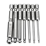 Toolcool Broppe 7pcs Metric 2MM 2.5MM 3MM 4MM 5MM 6MM 8MM Magnetic Ball End Hex Screwdriver Bits Set 1/4 Inch Hex Shank 65MM Length