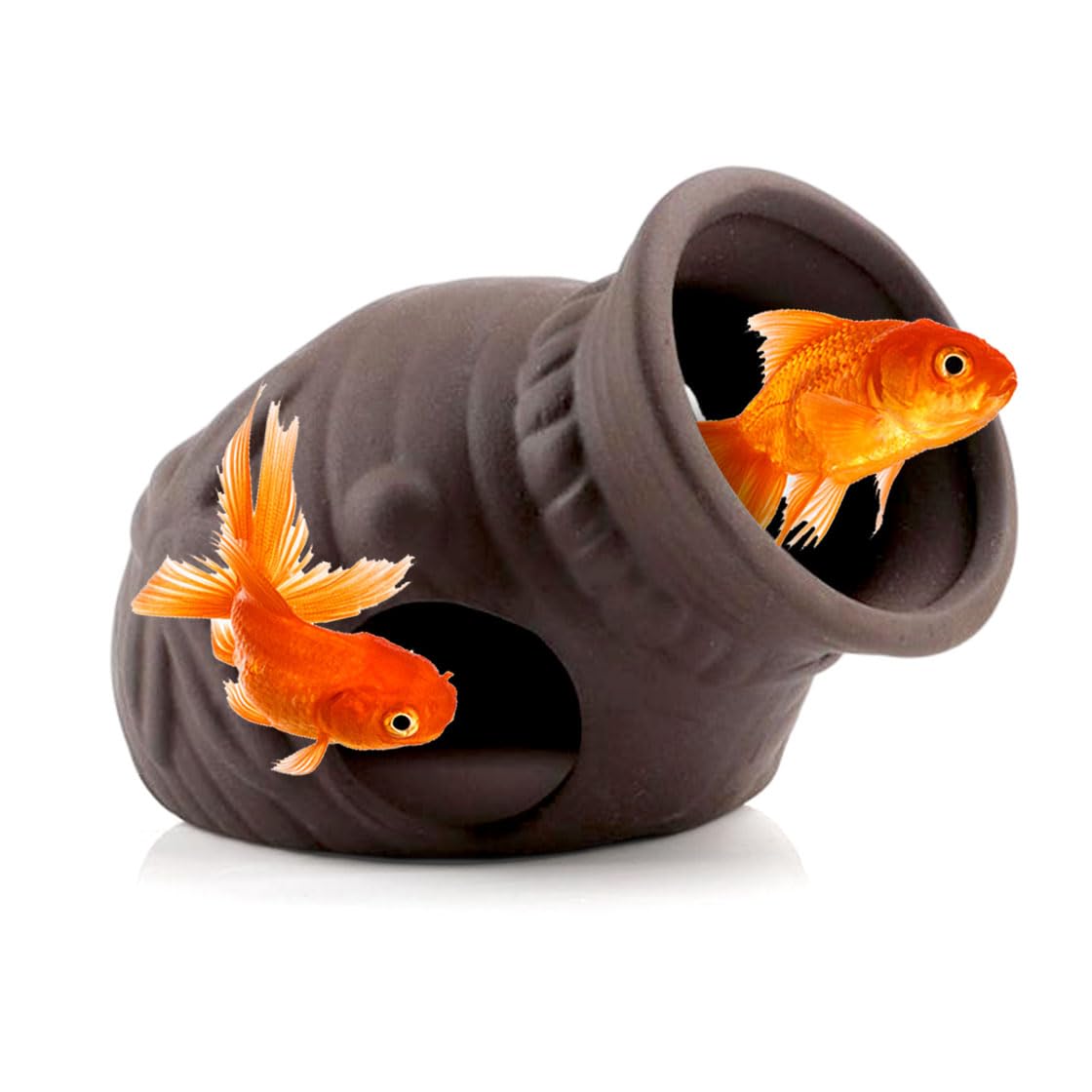 HyzaPhix Ceramic Jar Aquarium Decorations Hollow Vase Fish Tank Shrimp Hideout Vintage Aquarium Ornament Hiding Cave Shelter for Shrimp Betta Lizards Hideaway Decor