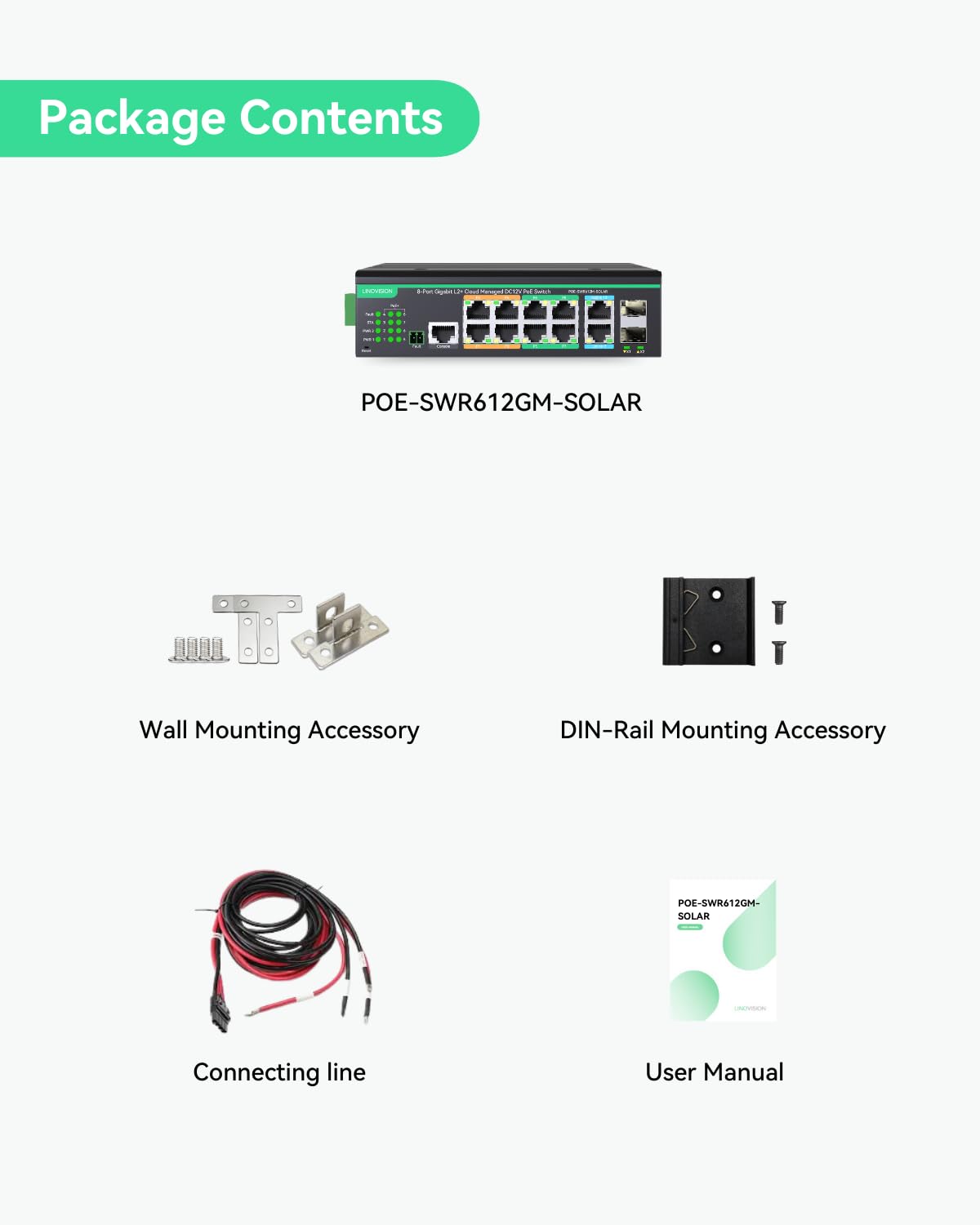 LINOVISION Industrial 12 Ports L2+ Cloud Managed PoE Switch mit DC8~57V Redundant Power Input, Full Gigabit Solar PoE Switch, 12V PoE Switch mit Relais Alarm, IEEE802.3af/at, Total PoE Budget 240W 9
