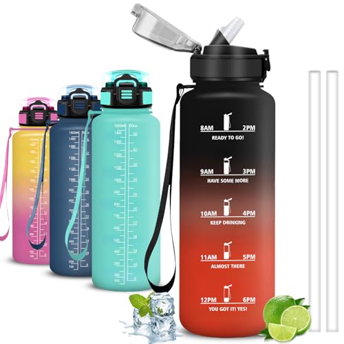 Mujigaga Borraccia 1,5 litri, Borraccia con Cannuccia, Senza Perdite, Borraccie Palestra, Facile da Pulire, Con Slogan Motivazionale, Borracce per Fitness, Campeggio, Viaggio, Escursionismo, Nuotare
