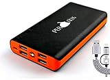 PERFICUS PURE20K 20000mAh Power Bank 4-Port High-Speed Portable Battery Pack (2nd Gen, 2A Input, Real Capacity) with 2x Premium 3.3ft Cable for iPhone, Samaung Galaxy (BONUS Black Pouch)