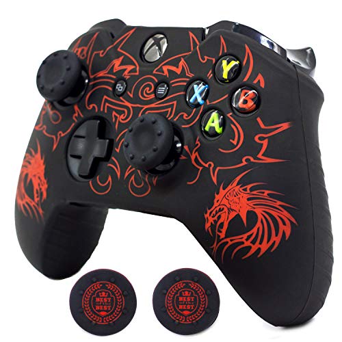 xbox one controller skin, brhe funda protectora de silicona antideslizante juego de accesorios para microsoft xbox 1 joystick inalámbrico / con cable gamepad con 2 tapas de agarre para el pulgar 