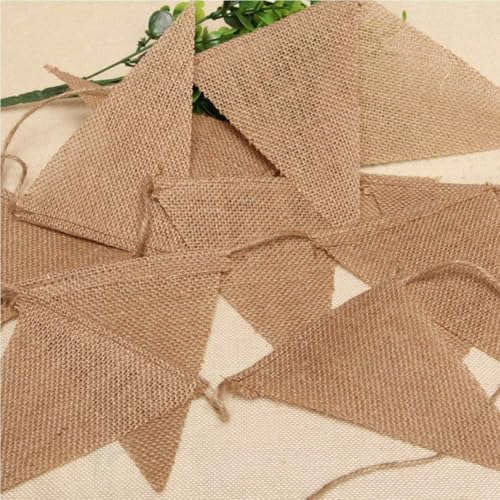 Dahi Jute Bunting, 15 Metres/48 Pieces Triangle Flags, Jute Bunting, Vintage Banner, Indoor and Outdoor Decoration – Brown