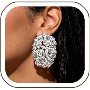 STONEFANS Clip On Earrings for Women Large Sparkly Rhinestone Clip On Earrings Non Pierced Statement Earrings for Prom Weddin