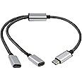 XUYUH USB C Male to Double USB C Female Splitter Converter Adapter Extension Connector Cable for Charging and Data Transfer, 30cm