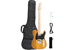 VOLOWOO 39 Inch Electric Guitar,Maple Fingerboard Electric Guitar SS Pickup Case & Accessories Pack Beginner Starter Package Beginner Kit for Starter (Yellow)