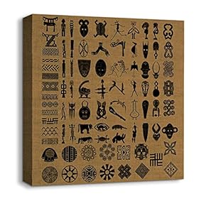 Canvas Wall Art African Culture Pattern Painting Artwork for Home Prints Framed - 12x12 inches