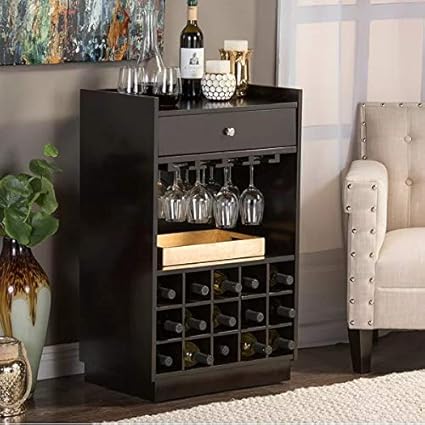 TG FURNITURE Sheesham Wood Wine Cabinet (Black)