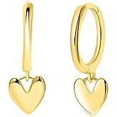 Wicary Tiny 14K Gold Plated 925 Sterling Silver Huggie Earrings with Heart Dangle Earrings Hoop Earrings for Women