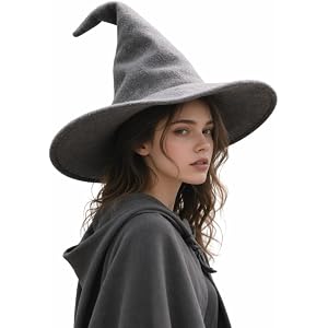 Njiwkiw Grey Wizard Hat, Felted Witch Hat with Wide Brim, Mysterious Gothic Costume Accessory for Halloween Parties and Theme