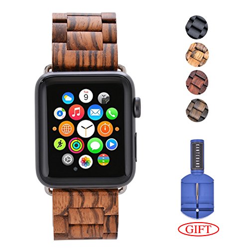 Handcrafted Wooden Apple Watch Bands Replacement 42mm for Men - Cool Zebrawood Wrist Strap Bracelet for Large iWatch Series 3/2/1 - Adjustment Tool as a Gift by Kanteband