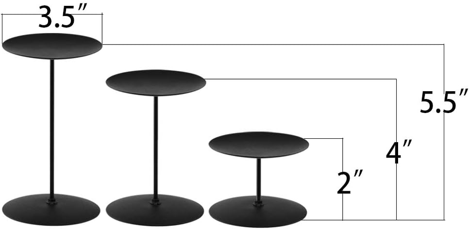 smtyle Pillar Candle Holders Set of 3 Centerpieces Plate for Tables or Fireplace with Black Metal Iron: Kitchen & Dining