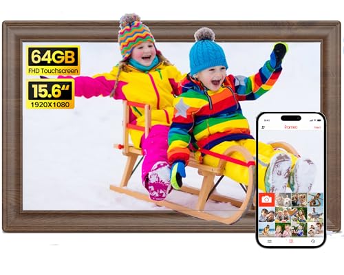 Frameo 64Gb 15.6 Zoll Wlan Digitaler Bilderrahmen, Fhd 1920 * 1080P Ips Touchscreen Elektronischer Fotorahmen, Auto Drehung, Einfache Weitergabe Von Fotos Videos Über Frameo App