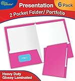 New Generation - PINK - 2 Pocket Presentation Folder / Portfolio 9.25 x 12 Inches Heavy Duty paper UV Glossy Laminated - 6 Folders per Pack in a Display Box