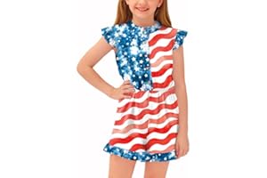 BesserBay Girl's Summer Ruffled Flutter-Sleeve Jumpsuit Button Down Crewneck Romper 5-14 Years