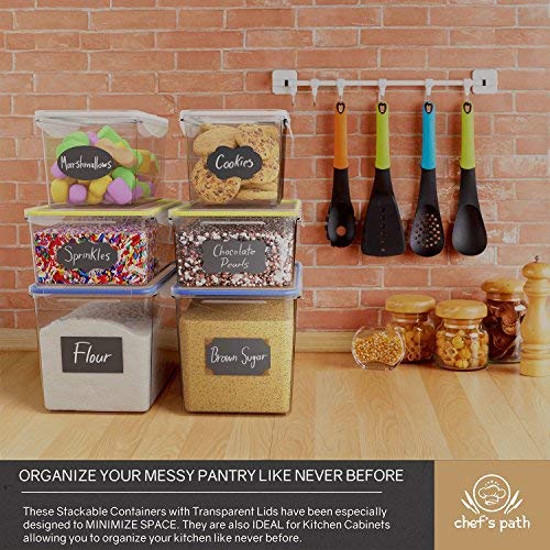 Chef’s Path Large Food Storage Containers - Great for Flour, Sugar, Baking Supplies - BEST Airtight Kitchen & Pantry Bulk Food Storage - BPA Free - 6 PC Set & 8 FREE Chalkboard Labels & Pen
