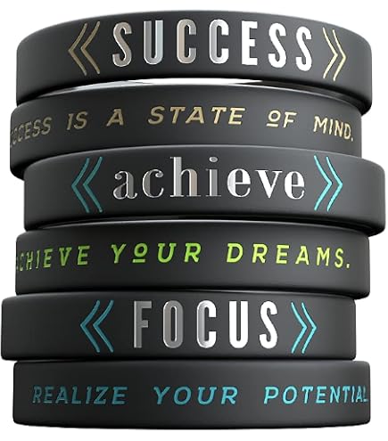 12-Pack Motivational Silicone Wristbands - Inspirational Quote Bracelets For Men, Women, Teens (Dream, Courage, Strength, Focus)