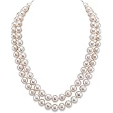 The Pearl Source Double Strand White Freshwater Cultured Pearl Necklace for Women in 17-18 Inch Length