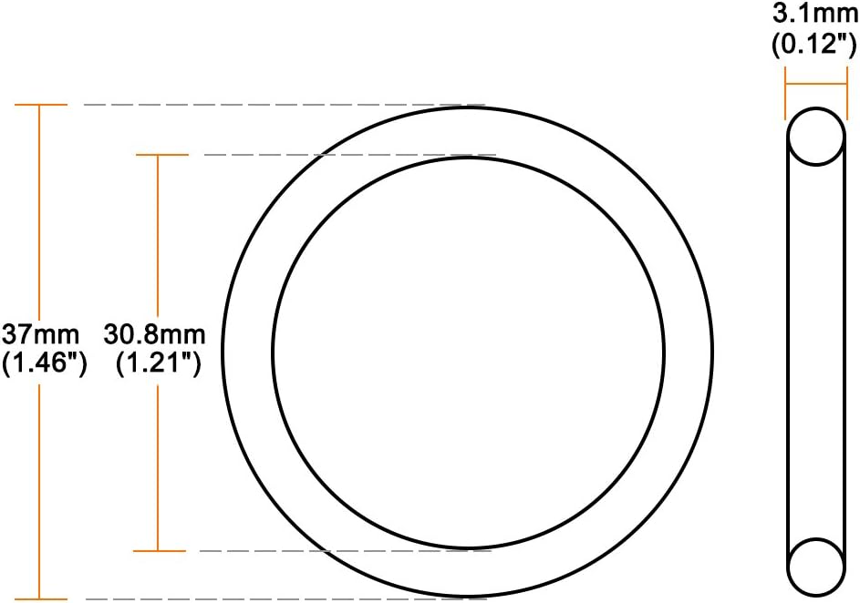 sourcing map Fluorine Rubber O-Rings, 37mm OD 30.8mm ID 3.1mm Width FKM Seal Gasket for Machinery Plumbing Green, Pack of 1 - Image 3