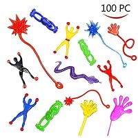 AMGLOBAL 100 Pieces Assorted Stretchy Sticky Toy, Includes 20 Sticky Hands, 20 Sticky Snakes, 20 Sticky Hammers, 20 Sticky Frogs and 20 Wall Climb Men for Kids for Fun