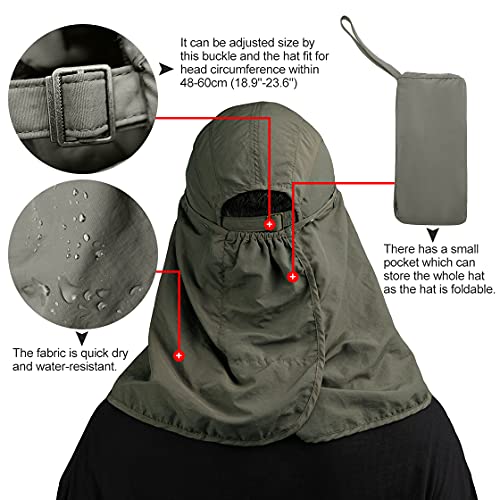 Sireck Fishing Hat Sun Cap, Outdoor UPF 50+ Safari Hat with Removable Neck Flap, Breathable & Sun Protection Hiking Hat Bucket Hats for Men Women (Army Green)