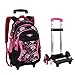 Fellibay Rolling Backpack Kids Backpack 3 Wheels Kids Trolley Schoolbag Girls Backpack(Black)