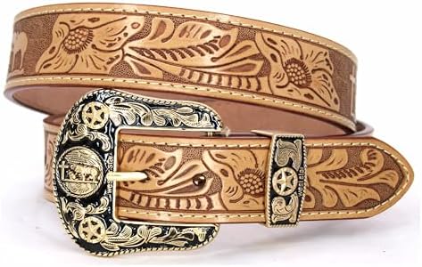 Amazon.com: Cody James Men's Bronc Buckle Tooled Leather Belt Tan