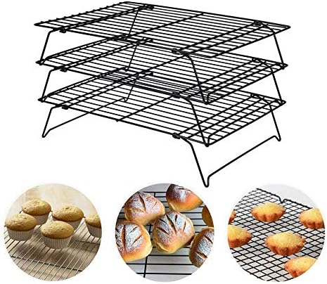 Non-Stick pan Cooling Rack Grill Safe Stackable Non-Stick Cross Grid Cookie Cooling Rack Baking Supplies Suitable for Making Bread Cake Biscuits 3 Layers
