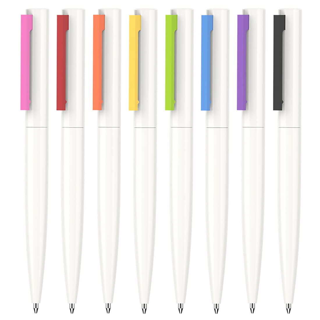 Gullor 8 Pieces Retractable Ballpoint Pens, Simple White Ballpoint Pens with Color Clips
