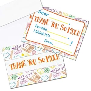Kids Thank You Cards, 25 Fill in The Blank Thank You Cards for Kids, Children, Toddlers, Boys & Girls – Thank You Notes…