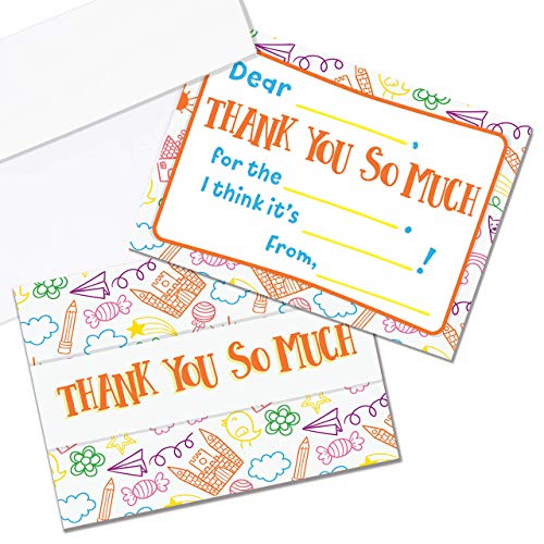 Kids Thank You Cards, 25 Fill in The Blank Thank You Cards for Kids, Children, Toddlers, Boys & Girls – Thank You Notes…
