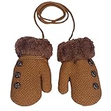 DZT1968® 1 Pair Winter Baby Cute Thick Gloves Mittens With String (0-12 Months) (Khaki)