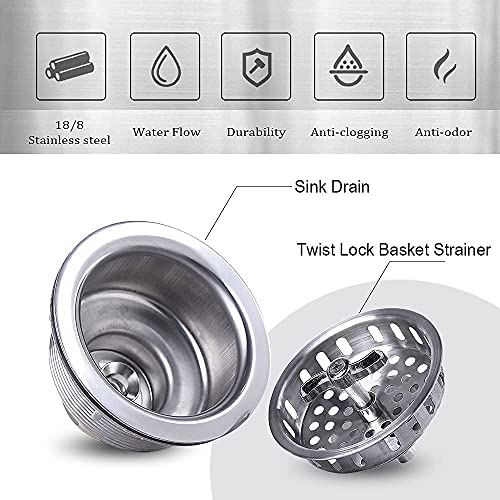 304 Stainless Steel Kitchen Sink Twist Lock Basket Drain Assembly W