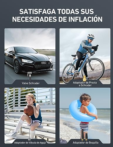 AstroAI Compresor para neumáticos de coche, bomba de aire de 10,3 bar, 12 V CC, con pantalla LCD en tiempo real, presión de los neumáticos preestablecida, desconexión automática, compresor de aire