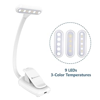 Buchlampe LED, YUNLIGHTS 9 LED Leselampe Buch Klemme USB Wiederaufladbar, Einstellbare Helligkeit 360° LED Klemmleuchte mit K