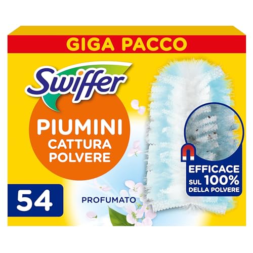 Swiffer Duster Piumini Cattura Polvere, 54 Piumini, Cattura e Intrappola Polvere e Sporco, Con Profumo Ambi Pur, Raggiunge I Punti più Difficili della Casa, Maxi Formato