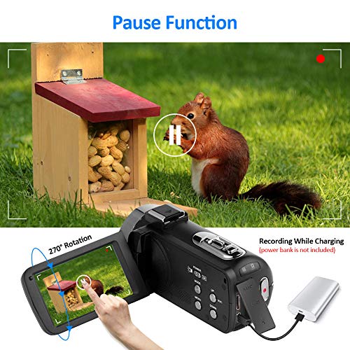 Video Camera Camcorder,Vlogging Camera for Youtube 2.7K Full HD 30MP 18X Digital Video Camcorder with Microphone, Lens Hood,2 Batteries