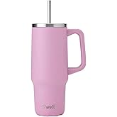 S'well Recycled Stainless Steel Tumbler XL with Straw and Handle, 30oz, Hydrangea Pink, Triple Layered Vacuum Insulated Containers Keeps Drinks Cold for 36 hours and Hot for 9