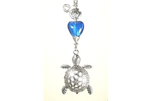 TRACE ELLEMENTS Silvery Turtle with Cobalt Blue Heart Art Glass Ceiling Fan Pull Chain