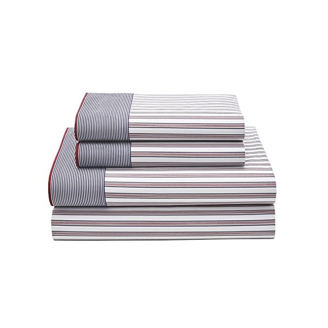 Tommy Hilfiger Ellington Stripe Queen Sheet Set, Red LAVORIST