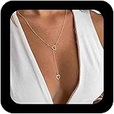 Vacaonio Boho Gold Y Lariat Necklace Hollow Heart Y Drop Necklace Long Heart Y Necklace Chain Open Heart Pendant Necklace Minimalist Open Heart Chain Necklace Jewelry for Women
