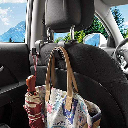 Backseat Car Organizer Kick Mats with 4pcs Headrest Hooks Hangers, Waterproof Car Seat Back Protectors with Large Storage Pockets 12" Touch Screen Tablet Holder Great Travel Accessories (2 Pack)