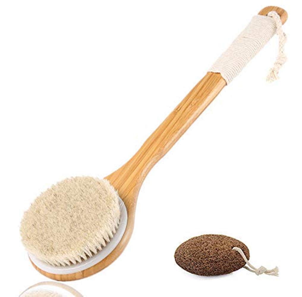 Veahom Long Handle Soft Dry Brush for body, Natural Bristle, Remove Dead Skin and Toxins, Clean lymphatic system, Stimulates Blood Circulation, Dense and Soft Brush Suitable for Women and Adults