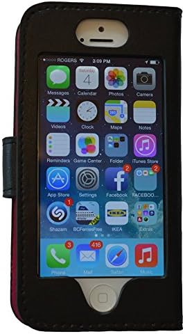 Iphone 5 wallet Case By iBRiD Forward Facing Cell Wallet Black Outside BLUE Inside Genuine Leather Fits 5s and 5c Too luxury cell wallet