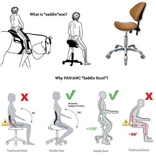 FRNIAMC Ergonomic Saddle Stool with Removable Backrest Swivel Rolling Height Adjustable Chair for Clinic Dentist Beauty Salon Tattoo Home Office (Camel)