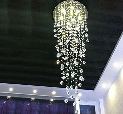 7PM H79" x W32" Modern Rain Drop Clear K9 Crystal Chandelier for Hotel Hall Staircase Lighting Fixture