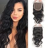 Luwigs 5x5 Lace Closure with Baby Hair Body Wave Free Part Brazilian Human Virgin Hair Lace Pieces Bleached Knots Natural Color (16 inches, Body Wave)