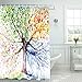 Colorful Tree Art Print Four Seasons Shower Curtain, 84 Inches Extra Long, Polyester Fabric, Bath Decorations Bathroom Decor Sets with Hooks